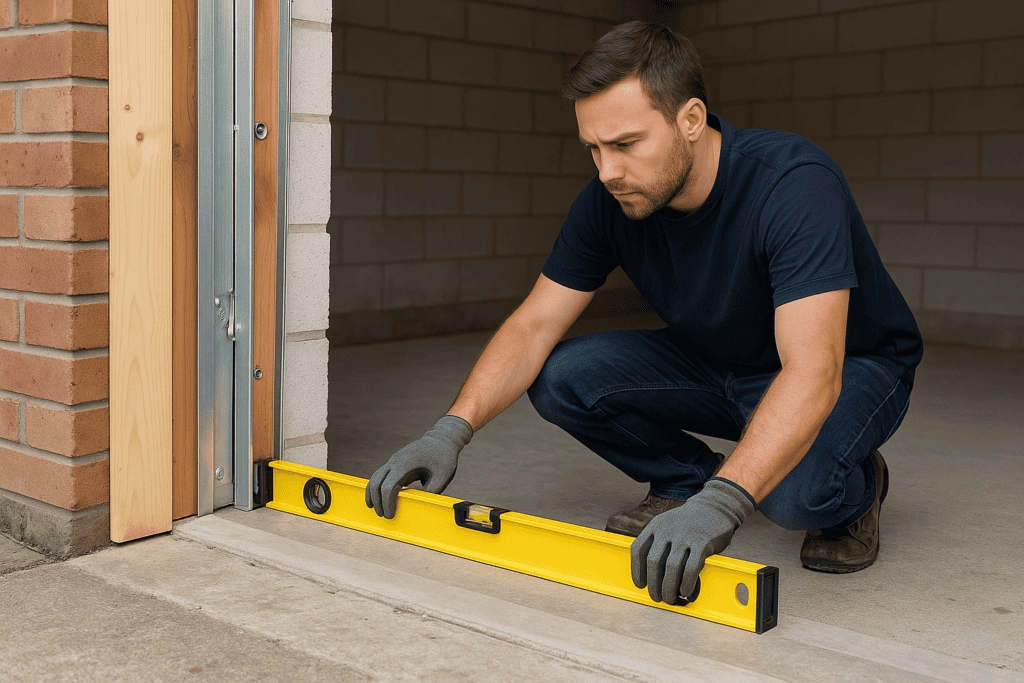 Preparing the garage door opening, frame, and floor for accurate alignment